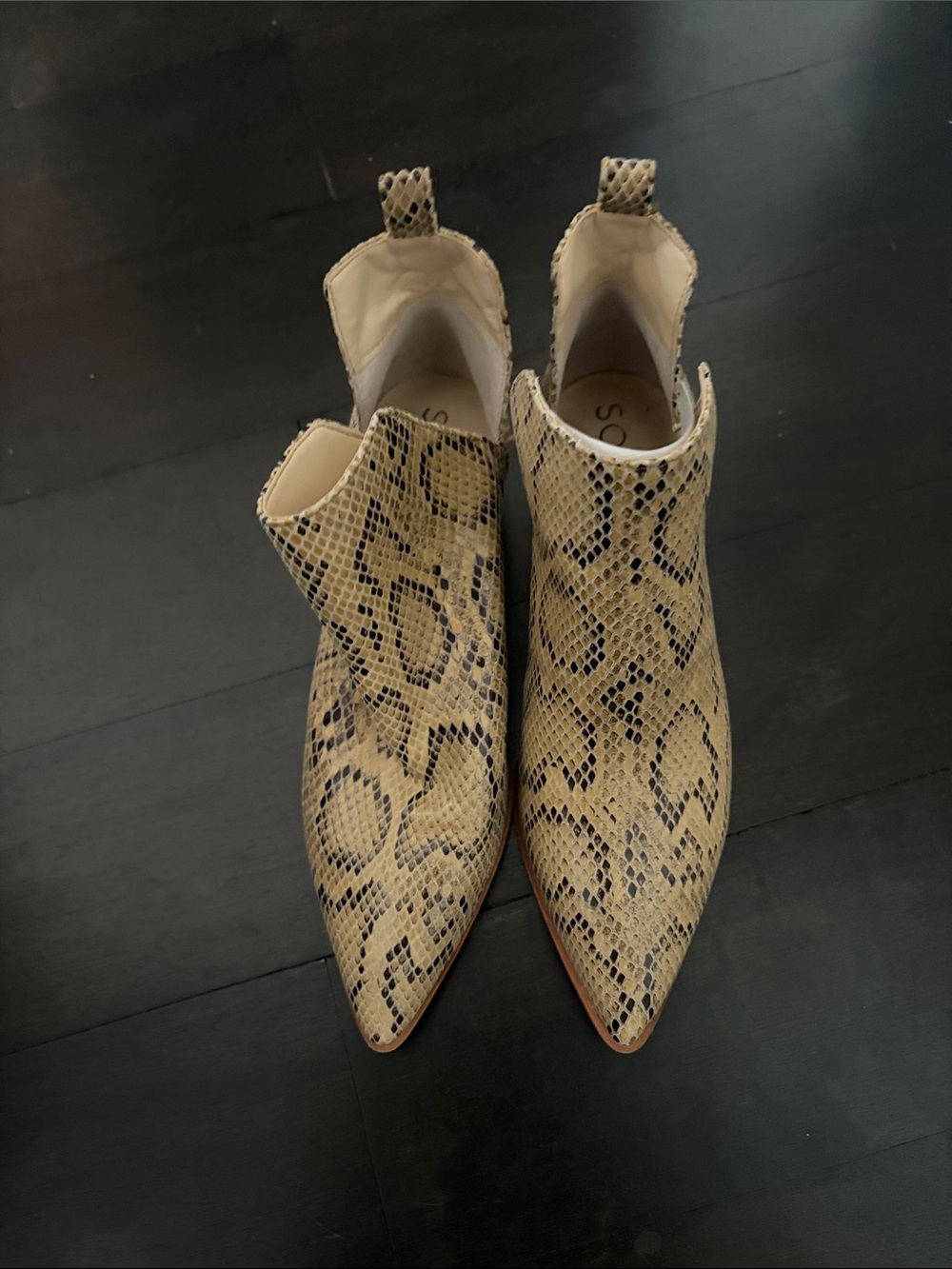 Sole Society Beige Snake-Print Pointed Ankle Booties